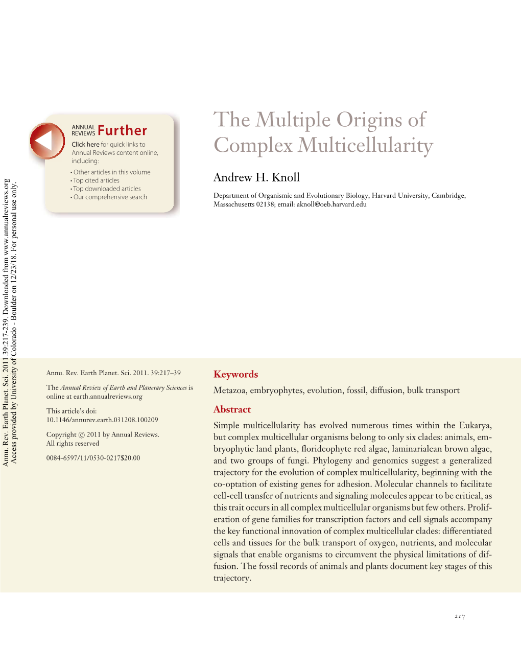 The Multiple Origins of Complex Multicellularity