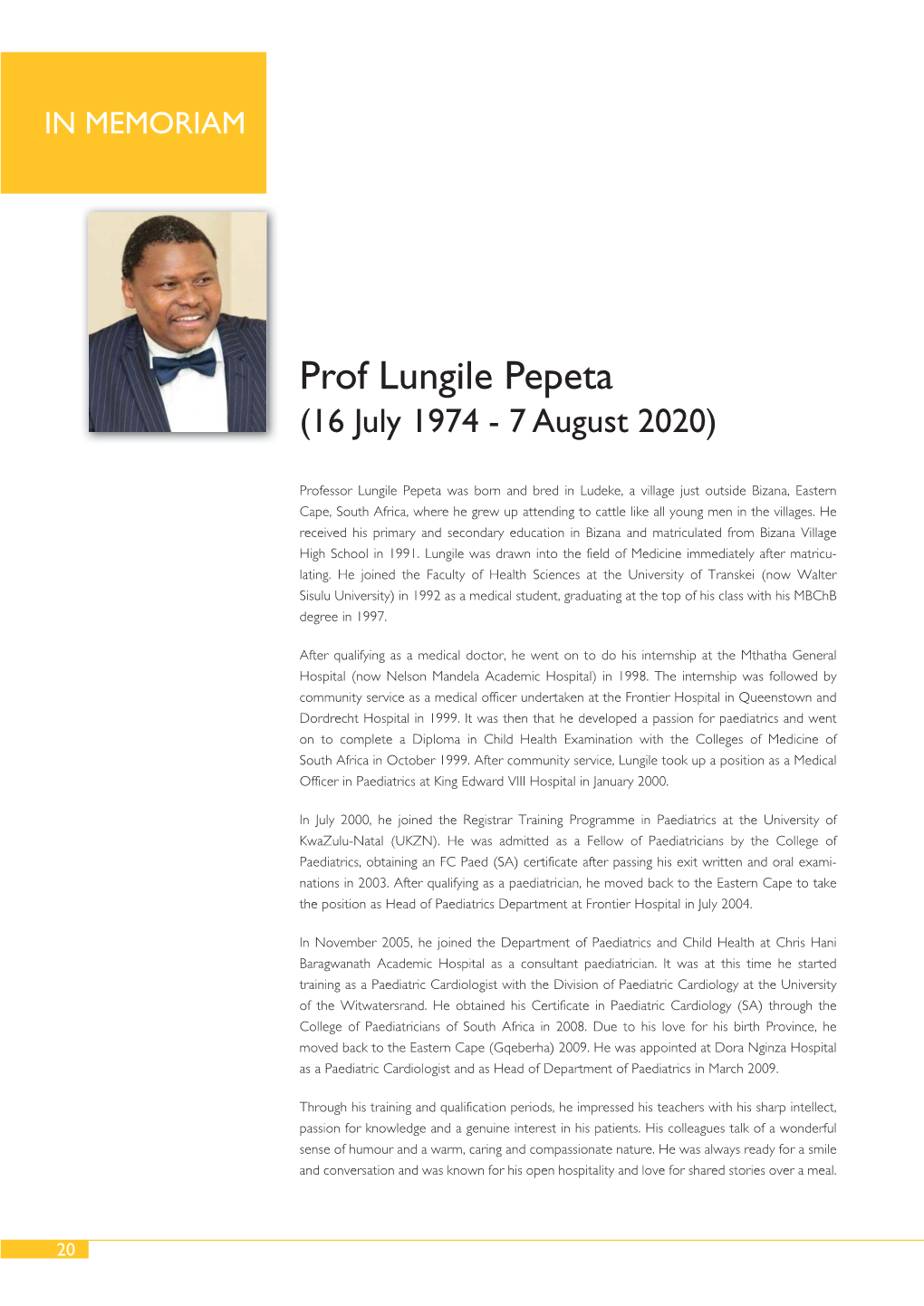 Prof Lungile Pepeta (16 July 1974 - 7 August 2020)