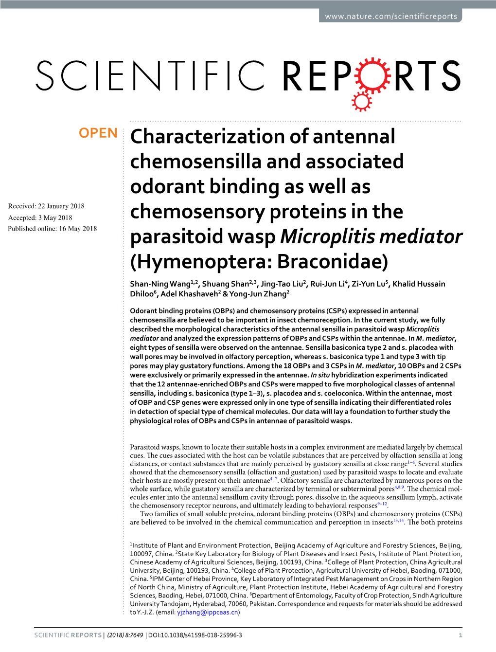 Characterization of Antennal Chemosensilla and Associated Odorant Binding As Well As Chemosensory Proteins in the Parasitoid