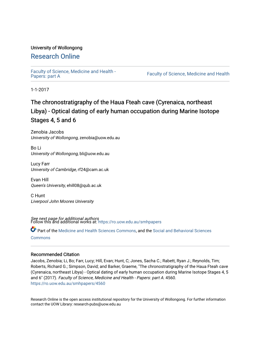 The Chronostratigraphy of the Haua Fteah Cave (Cyrenaica, Northeast Libya) - Optical Dating of Early Human Occupation During Marine Isotope Stages 4, 5 and 6