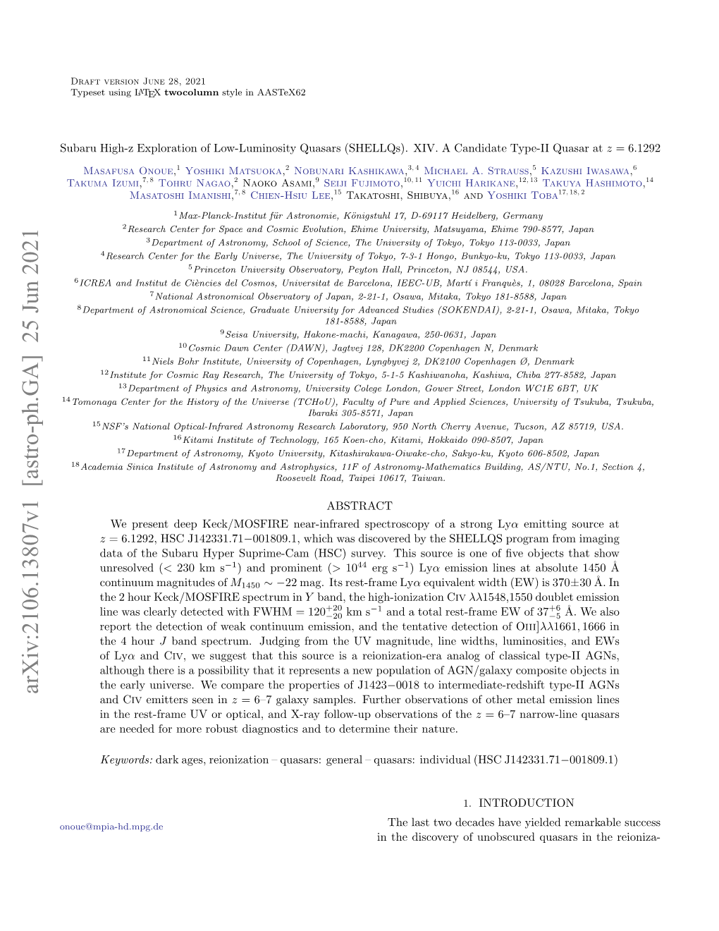 Subaru High-Z Exploration of Low-Luminosity Quasars (Shellqs). XIV. a Candidate Type-II Quasar at Z= 6.1292