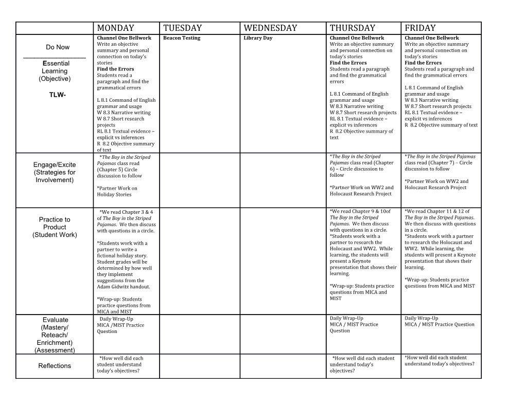 Teacher/Subject: Wood APEX ELA Week: December 7 -11