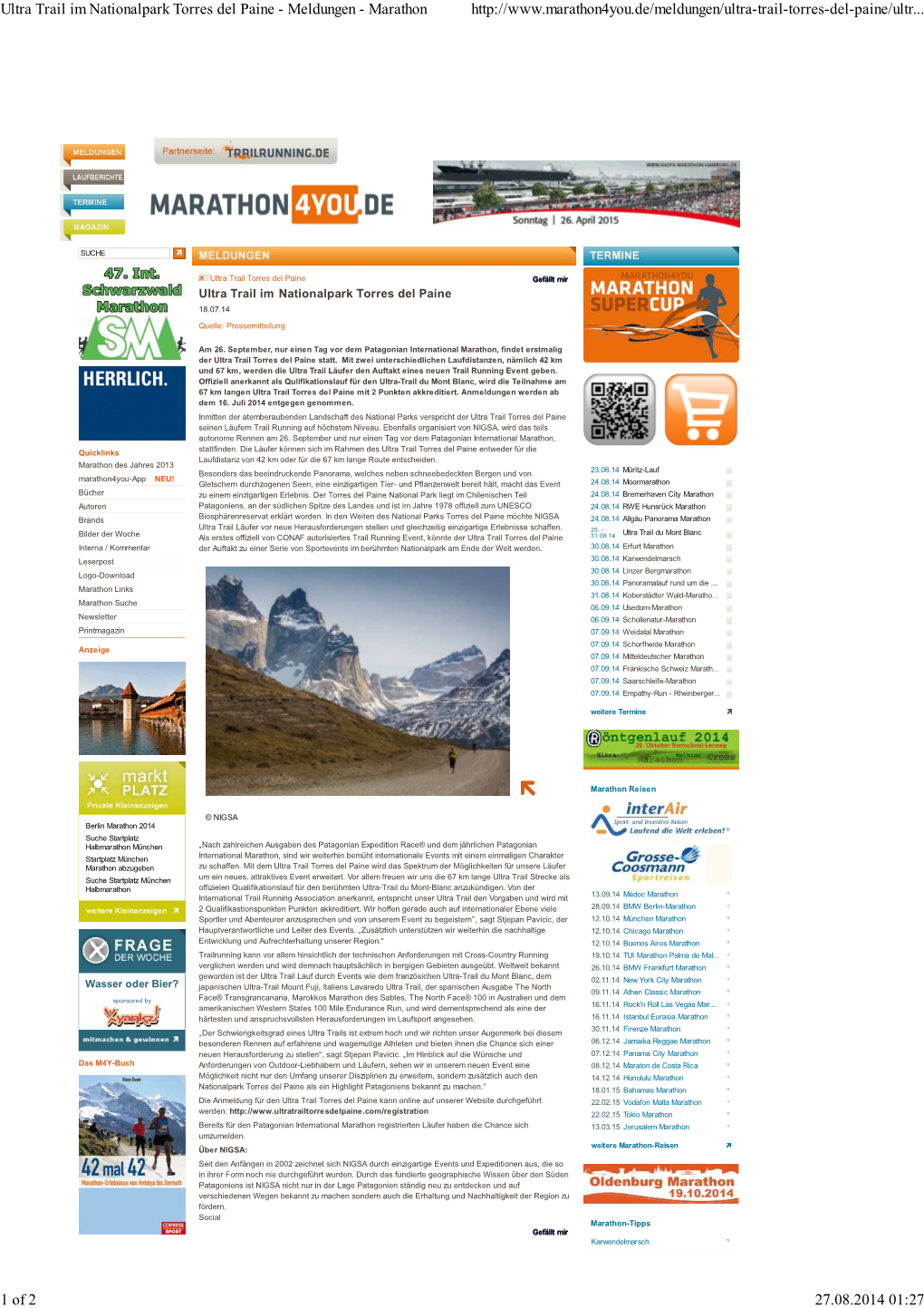 Ultra Trail Im Nationalpark Torres Del Paine - Meldungen - Marathon