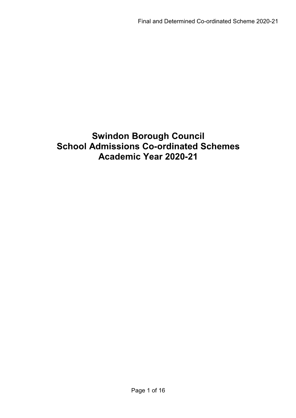 School Admissions Coordinated Scheme 2020-21