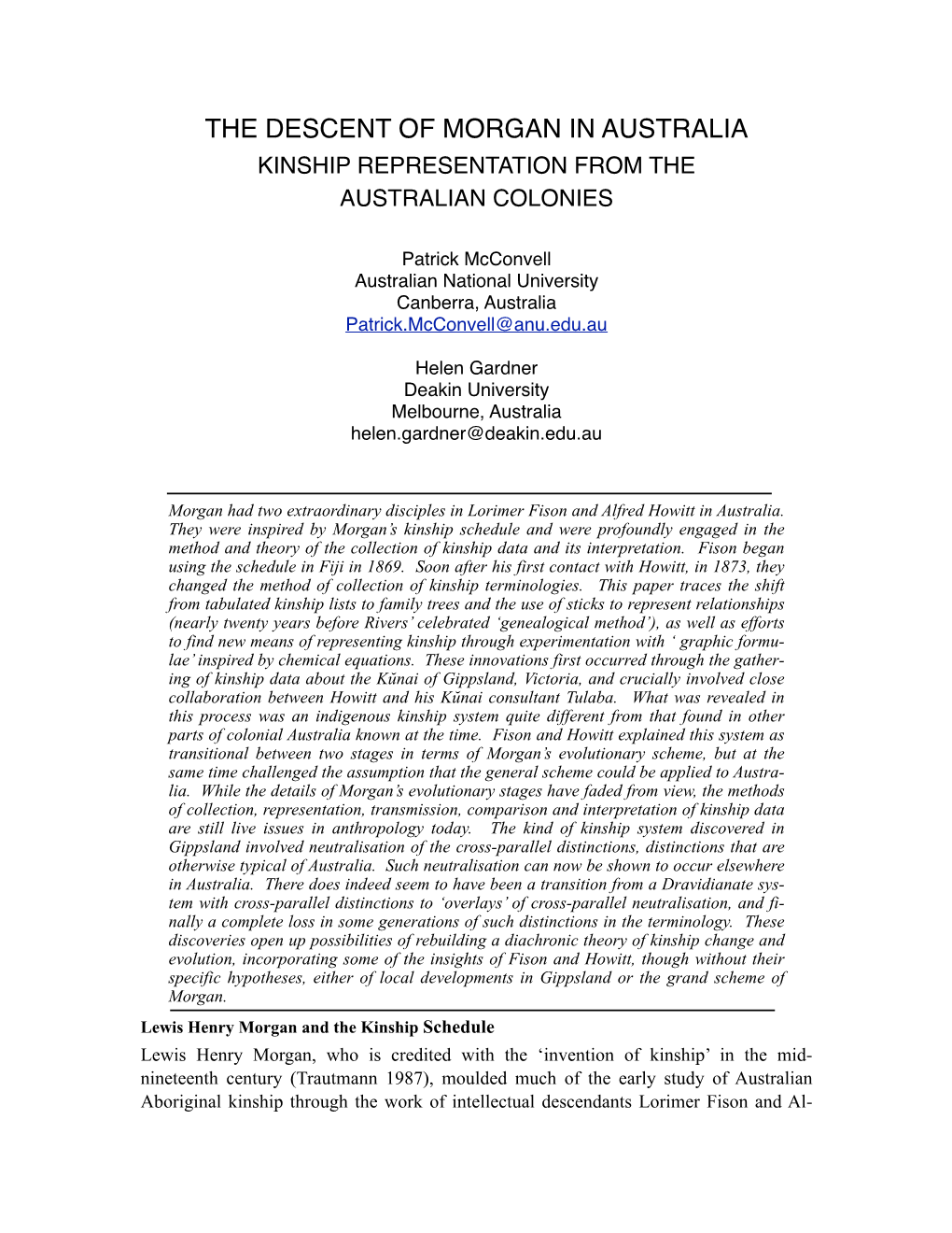 The Descent of Morgan in Australia Kinship Representation from the Australian Colonies