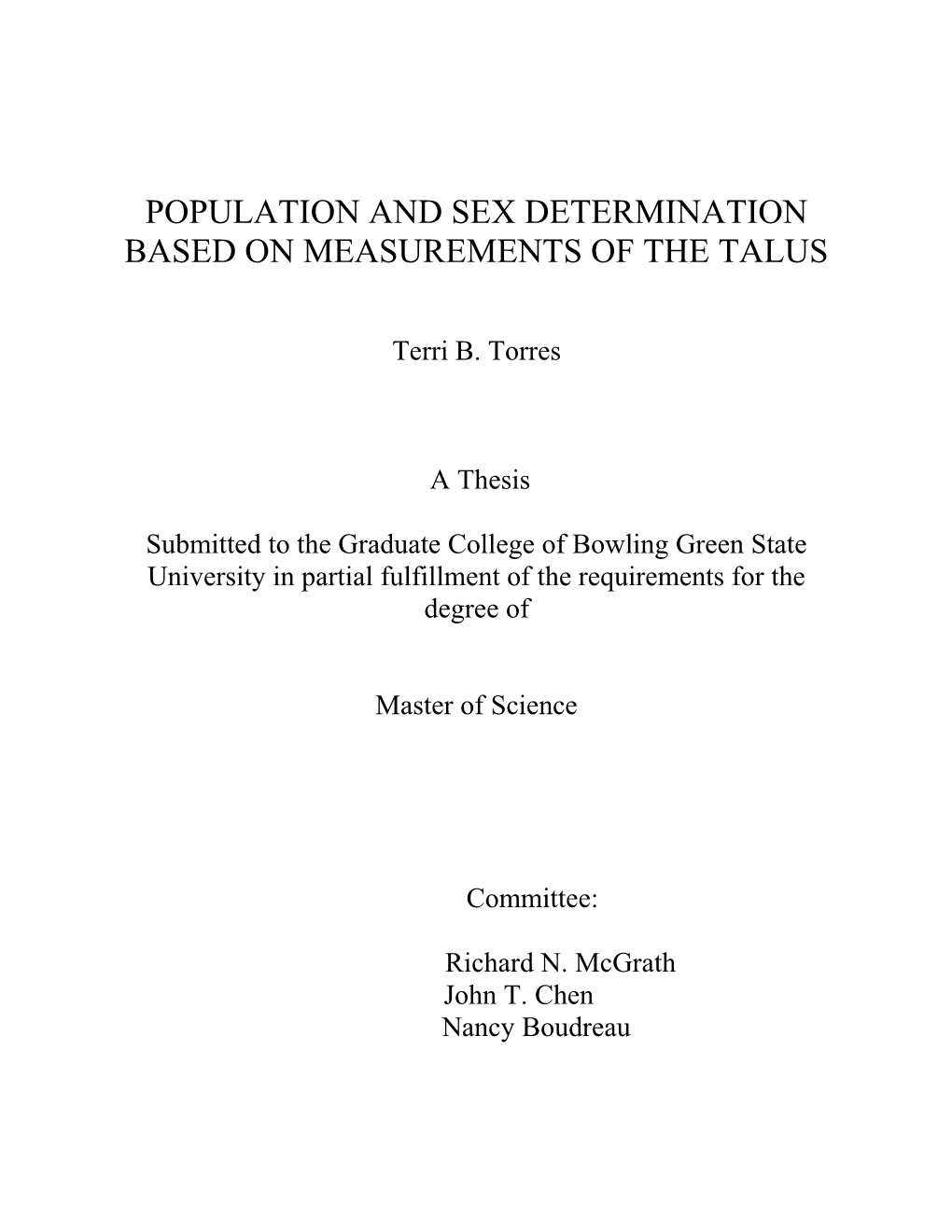 Population and Sex Determination Based on Measurements of the Talus