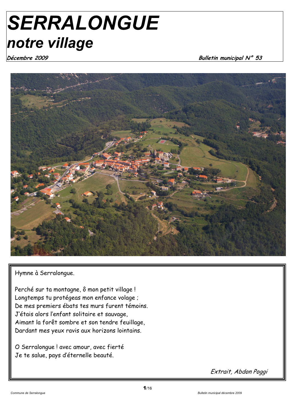 SERRALONGUE Notre Village Décembre 2009 Bulletin Municipal N° 53