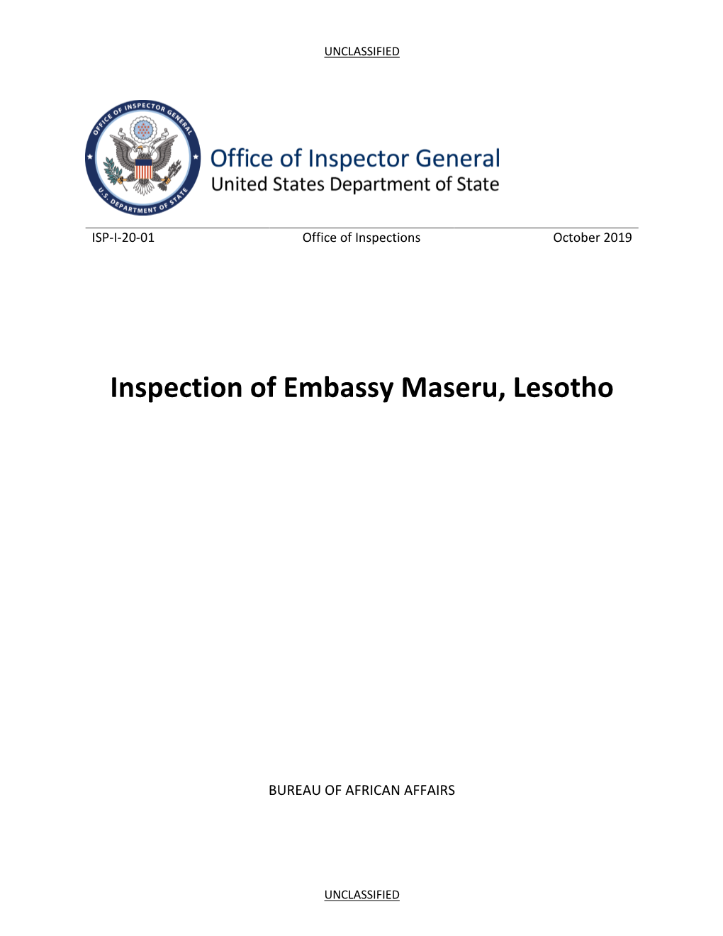 Inspection of Embassy Maseru, Lesotho