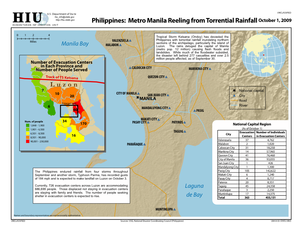 Philippines: Metro Manila Reeling from Torrential Rainfall October 1, 2009 HU M ANI TARIAN INF ORM ATION UNI T