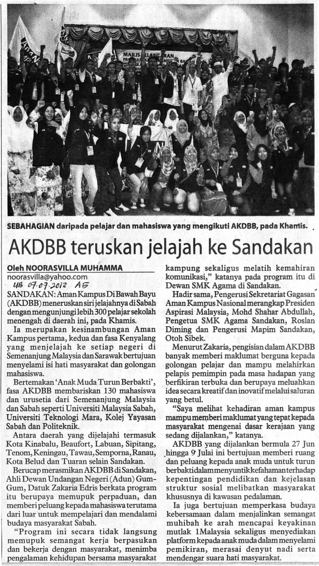 °AKDBB Teruskan Jelajah Ke Sandakan Oleh NOORASVILLA Muiiamma Kampung Sekaligus Melatih Kemahiran Noorasvilla@Yahoo.Com Komunikasi," Katanya Pada Program Itu Di