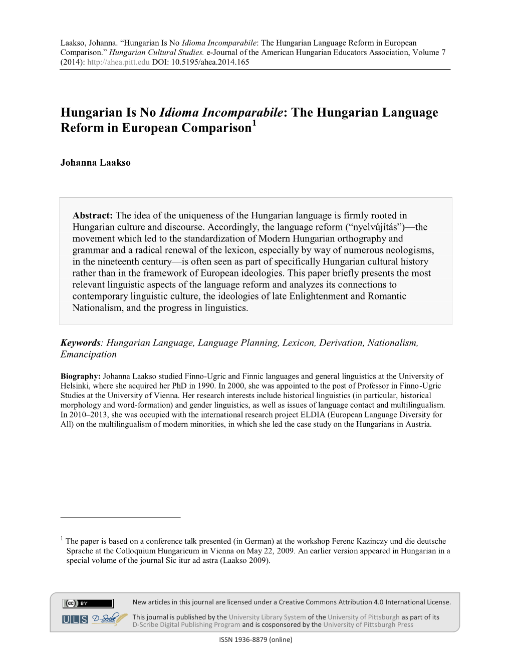 The Hungarian Language Reform in European Comparison.” Hungarian Cultural Studies