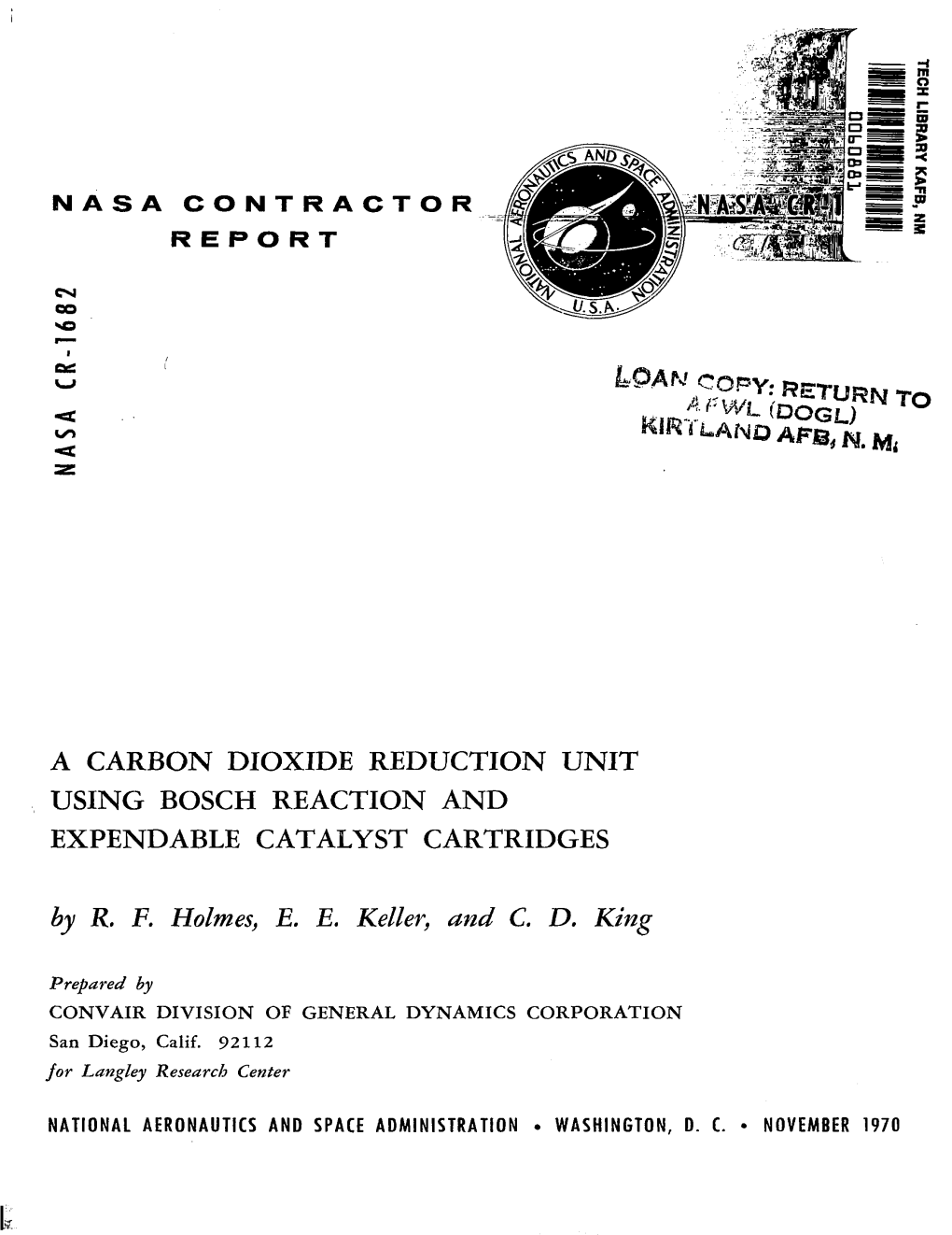 A Carbon Dioxide Reduction Unit Using Bosch Reaction and Expendablecatalyst Cartridges