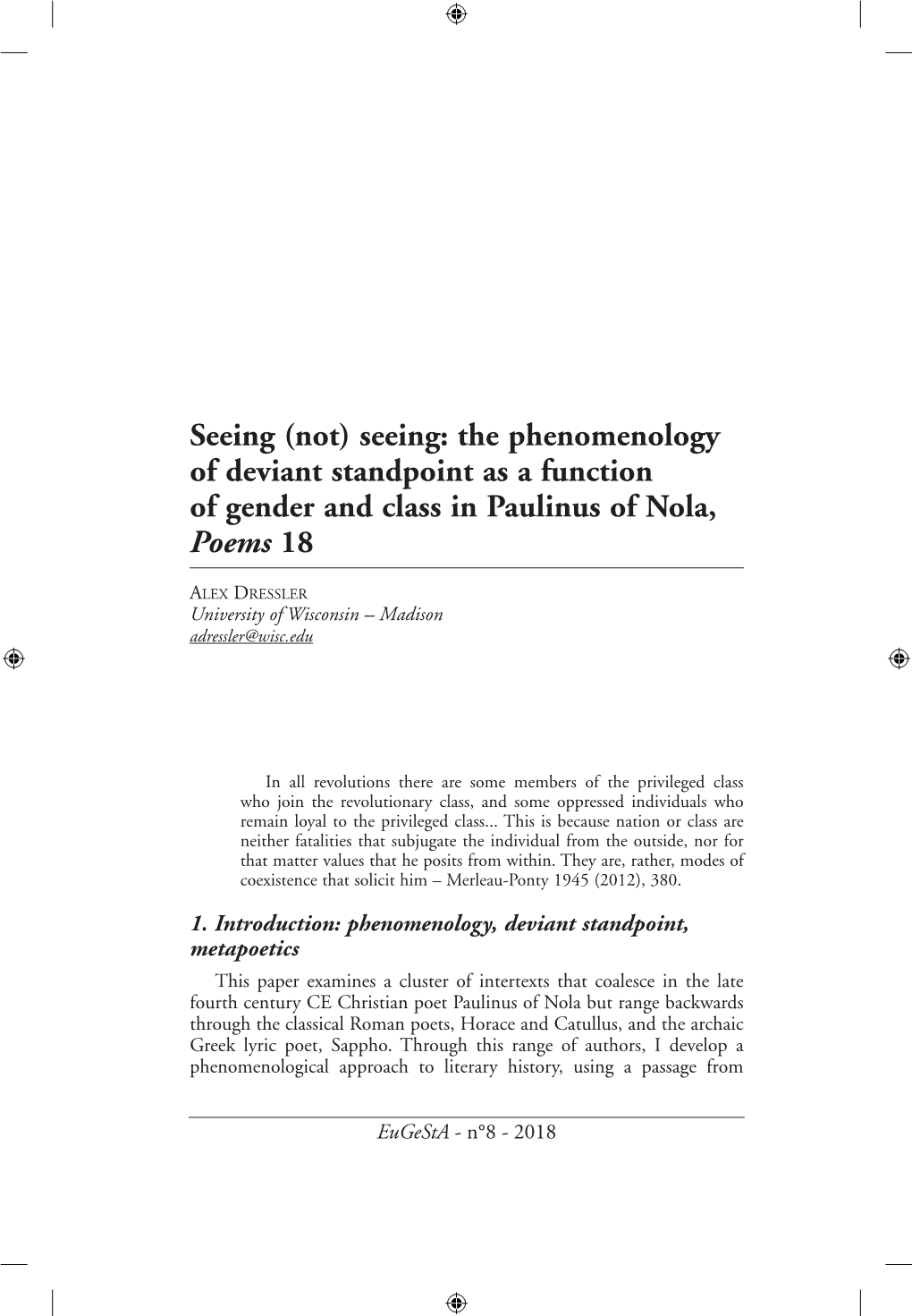 The Phenomenology of Deviant Standpoint As a Function of Gender and Class in Paulinus of Nola, Poems 18