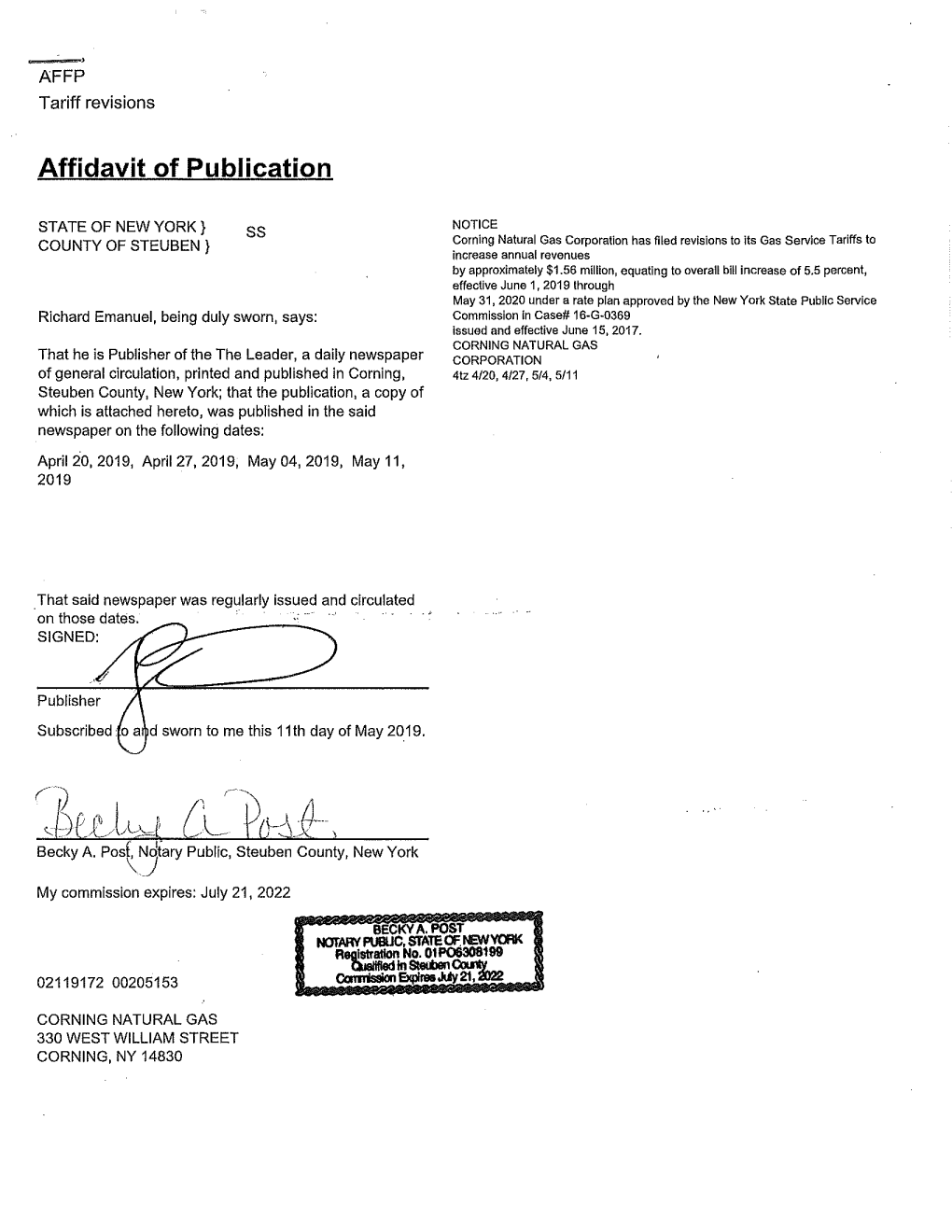 Affidavit of Publication