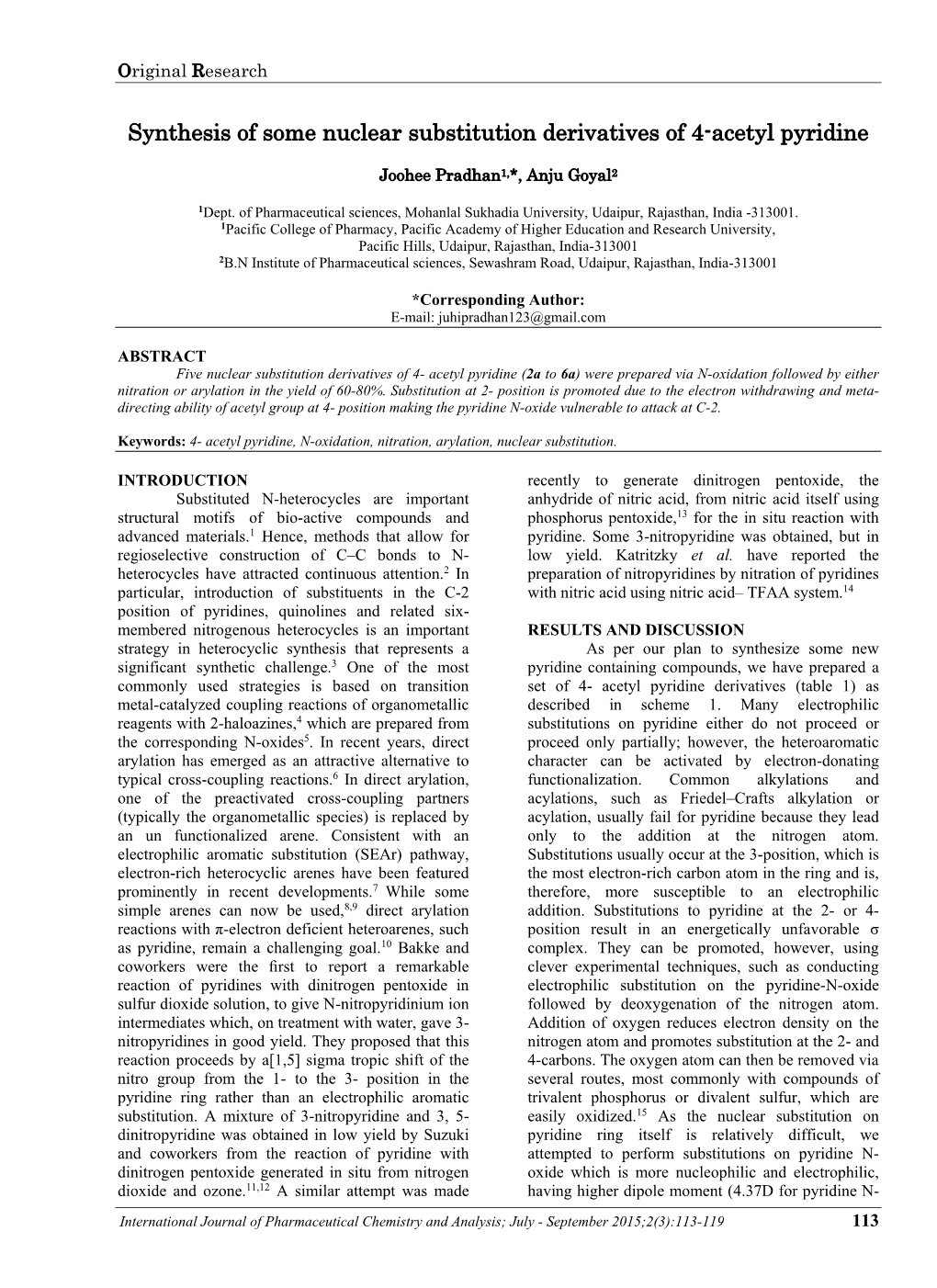 Synthesis of Some Nuclear Substitution Derivatives of 4-Acetyl Pyridine