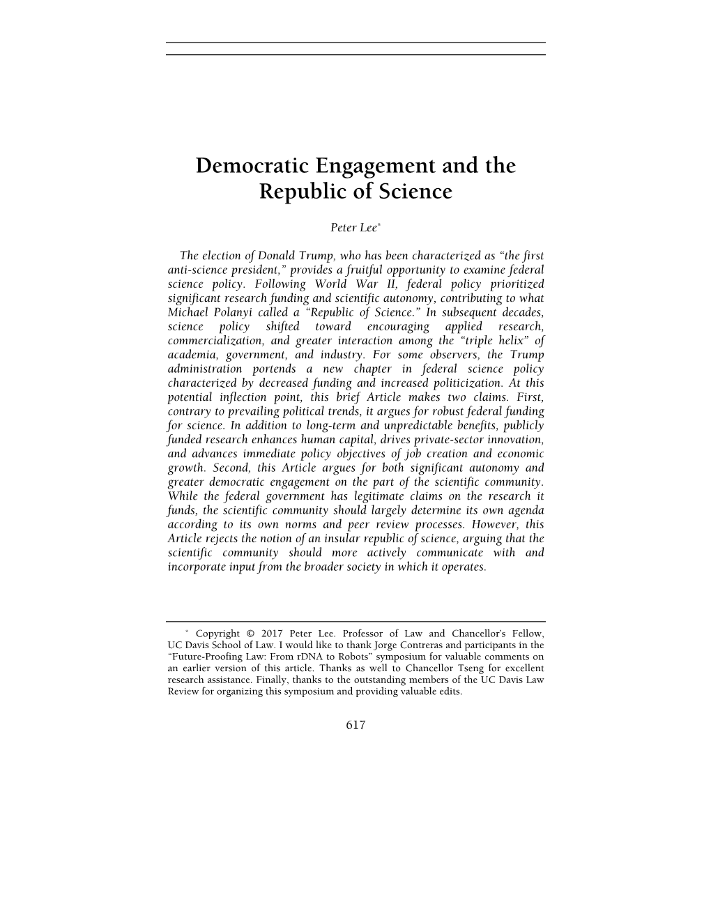 Democratic Engagement and the Republic of Science