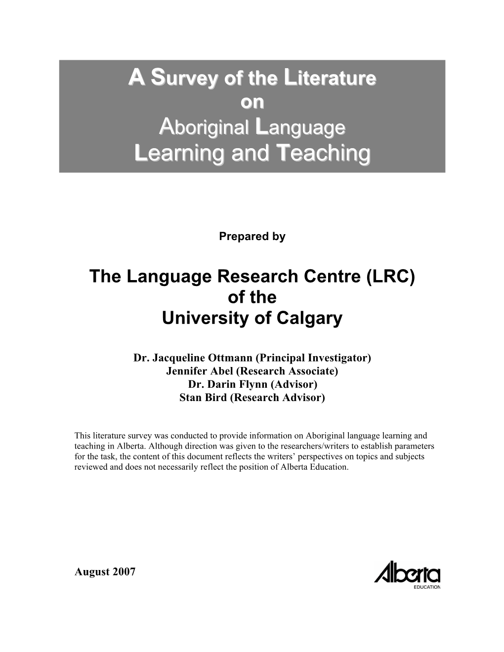 Aboriginal Language Learning and Teaching in Alberta