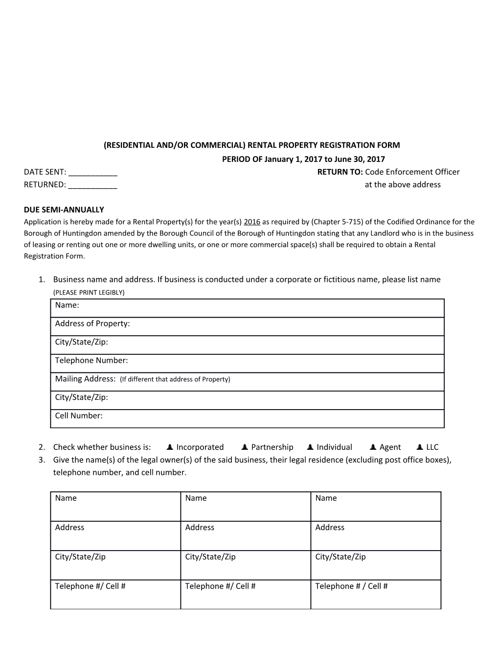 (Residential And/Or Commercial) Rental Property Registration Form