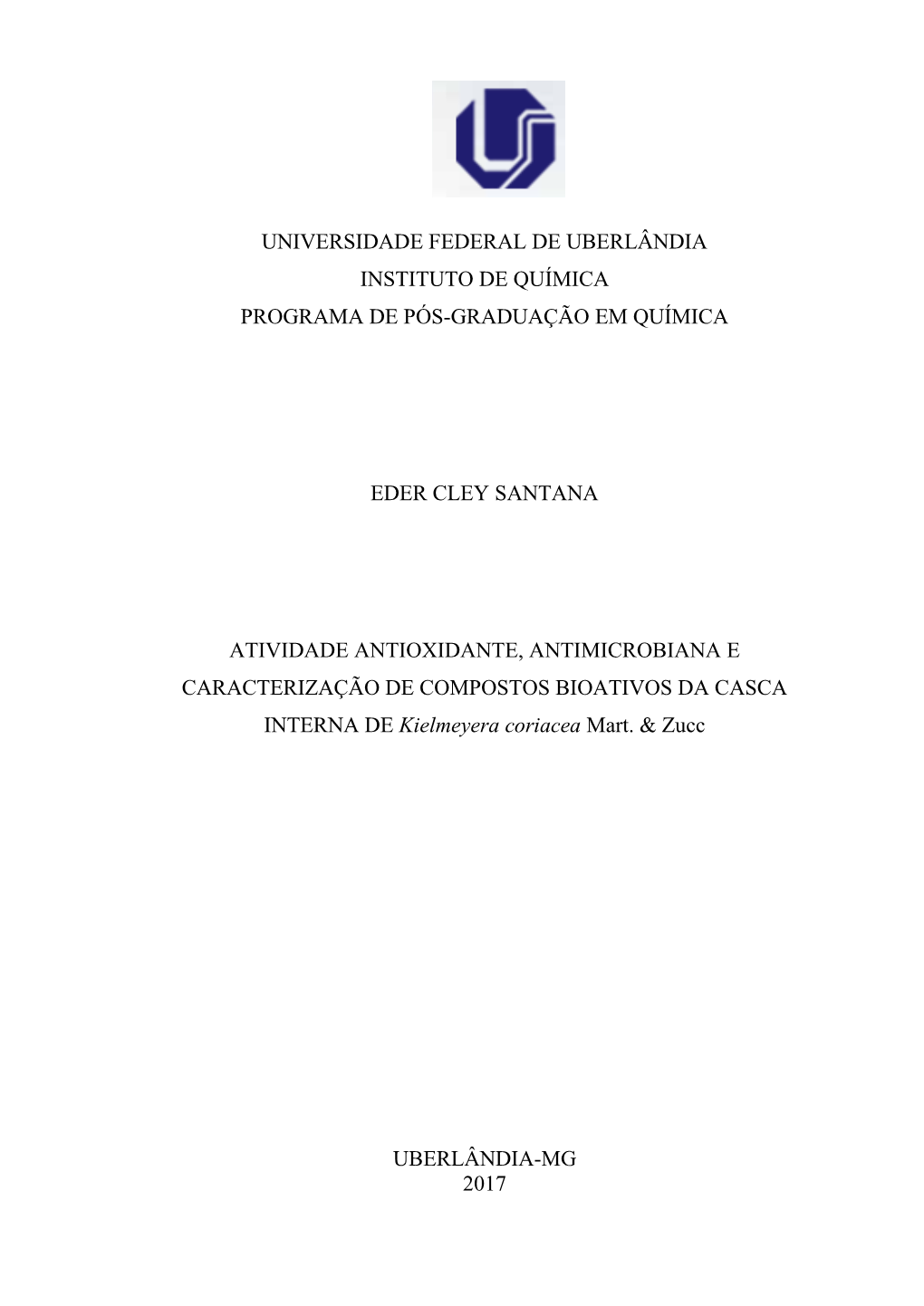 Universidade Federal De Uberlândia Instituto De Química Programa De Pós-Graduação Em Química