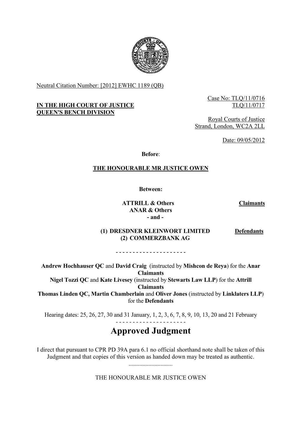 High Court Judgment Template