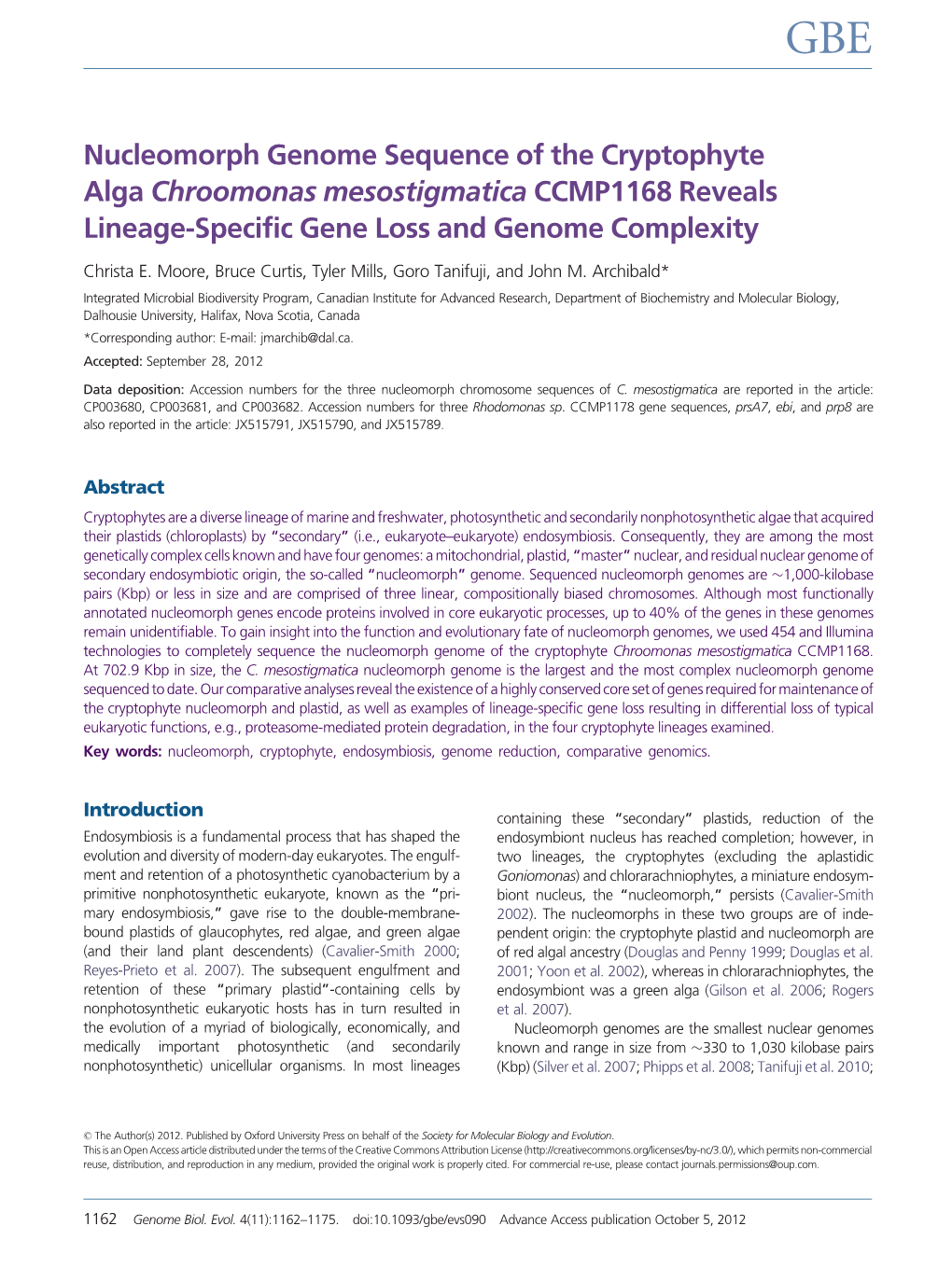 Nucleomorph Genome Sequence of the Cryptophyte Alga Chroomonas Mesostigmatica CCMP1168 Reveals Lineage-Specific Gene Loss and Genome Complexity