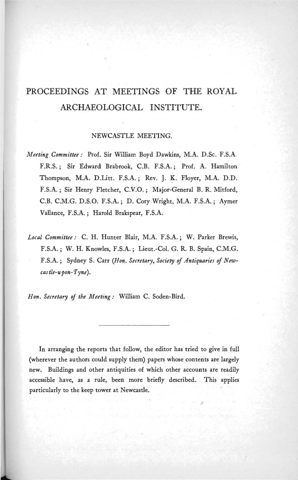 Proceedings at Meetings of the Royal Archaeological