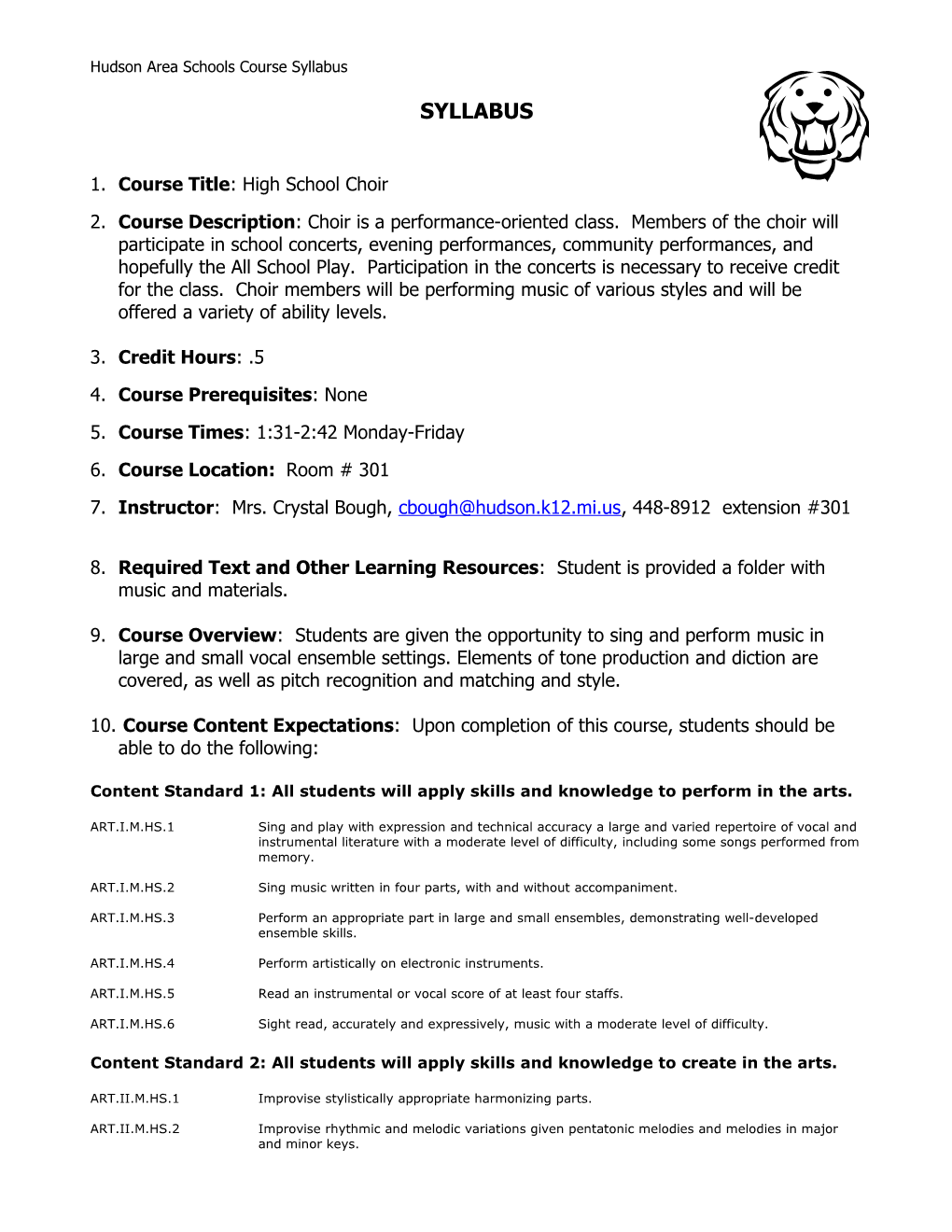 Hudson Area Schools Course Syllabus s1