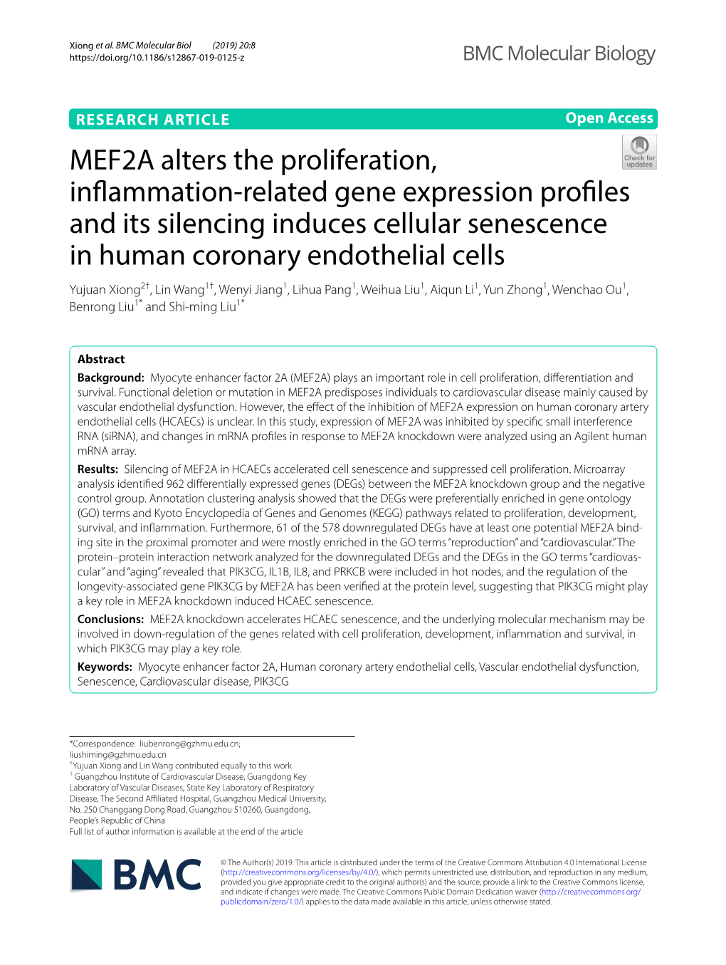 MEF2A Alters the Proliferation, Inflammation-Related Gene