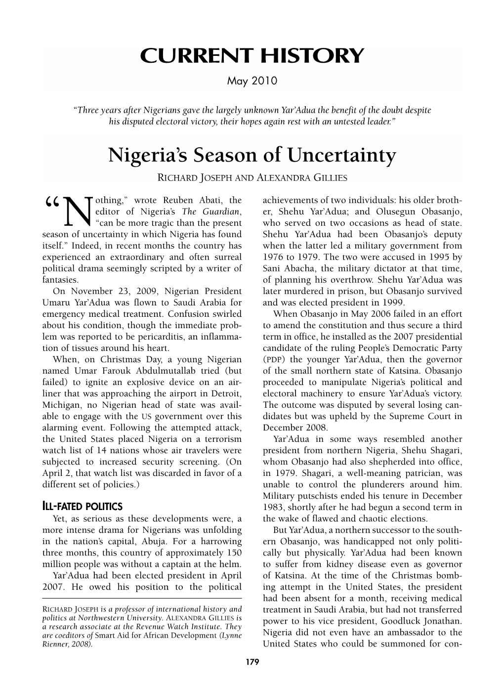 Nigeria's Season of Uncertainty