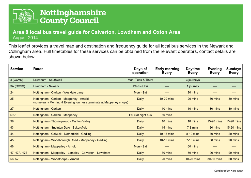 Area 8 Local Bus Travel Guide for Calverton, Lowdham and Oxton Area