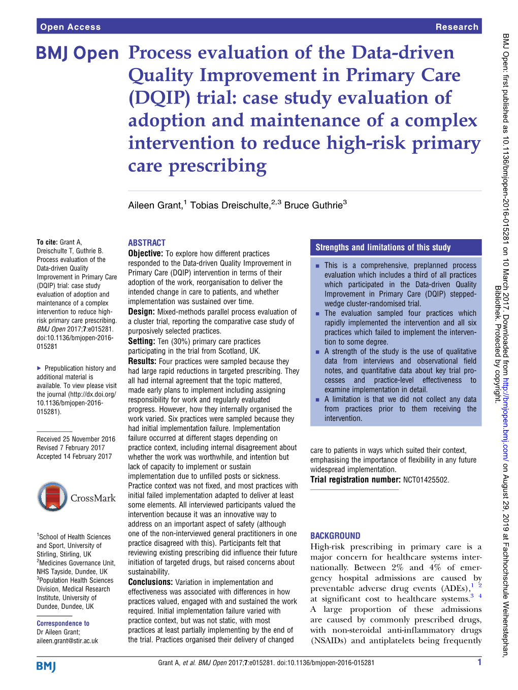 (DQIP) Trial: Case Study Evaluation of Adoption and Maintenance of a Complex Intervention to Reduce High-Risk Primary Care Prescribing