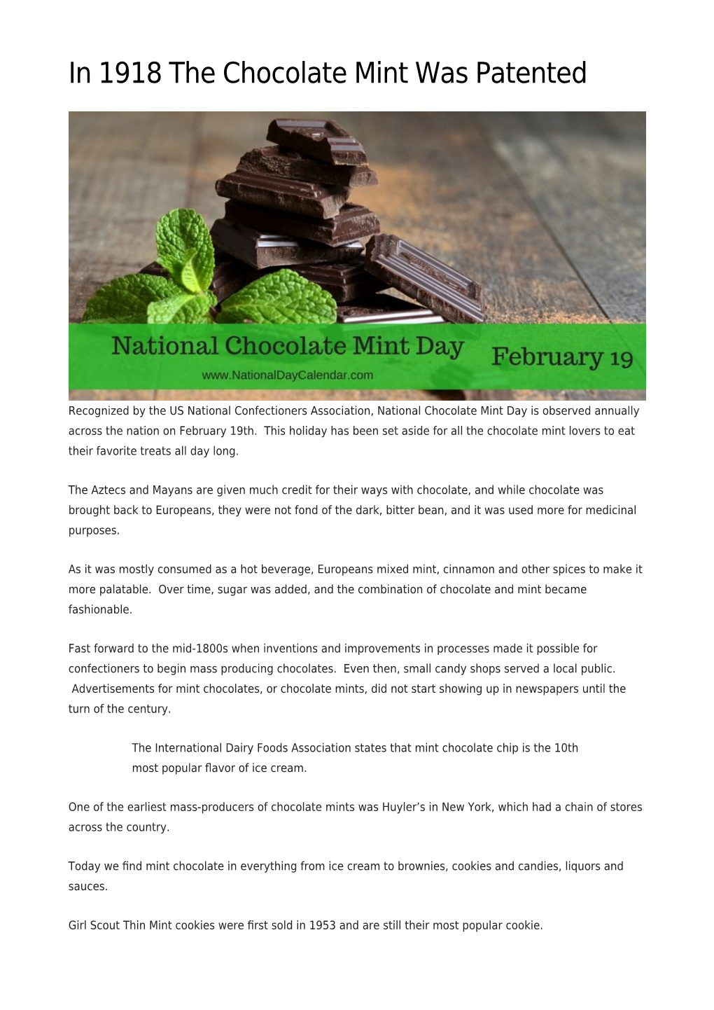 In 1918 the Chocolate Mint Was Patented