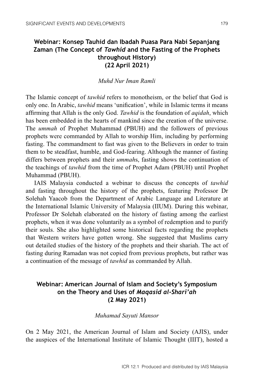 Konsep Tauhid Dan Ibadah Puasa Para Nabi Sepanjang Zaman (The Concept of Tawhid and the Fasting of the Prophets Throughout History) (22 April 2021)