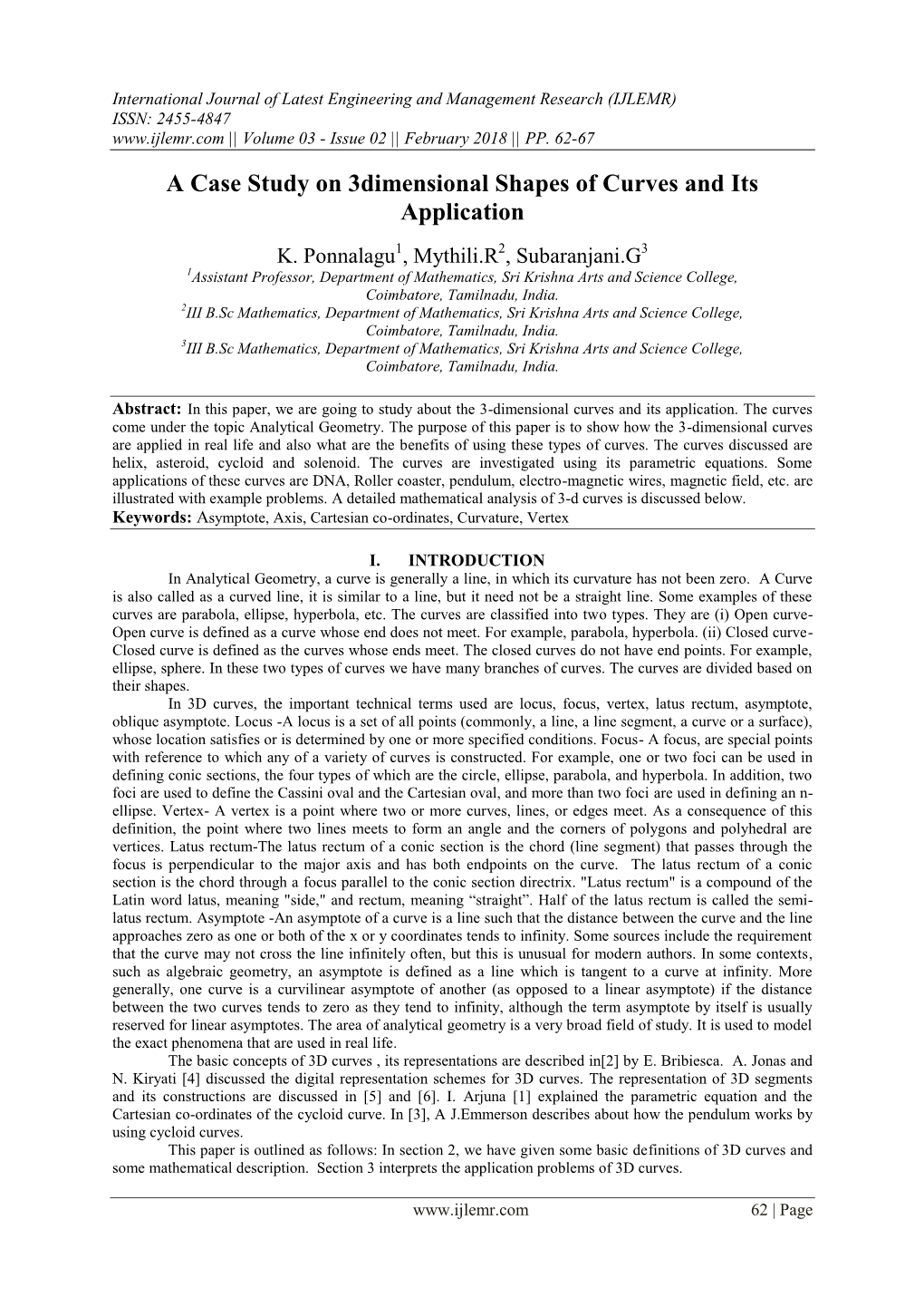 A Case Study on 3Dimensional Shapes of Curves and Its Application