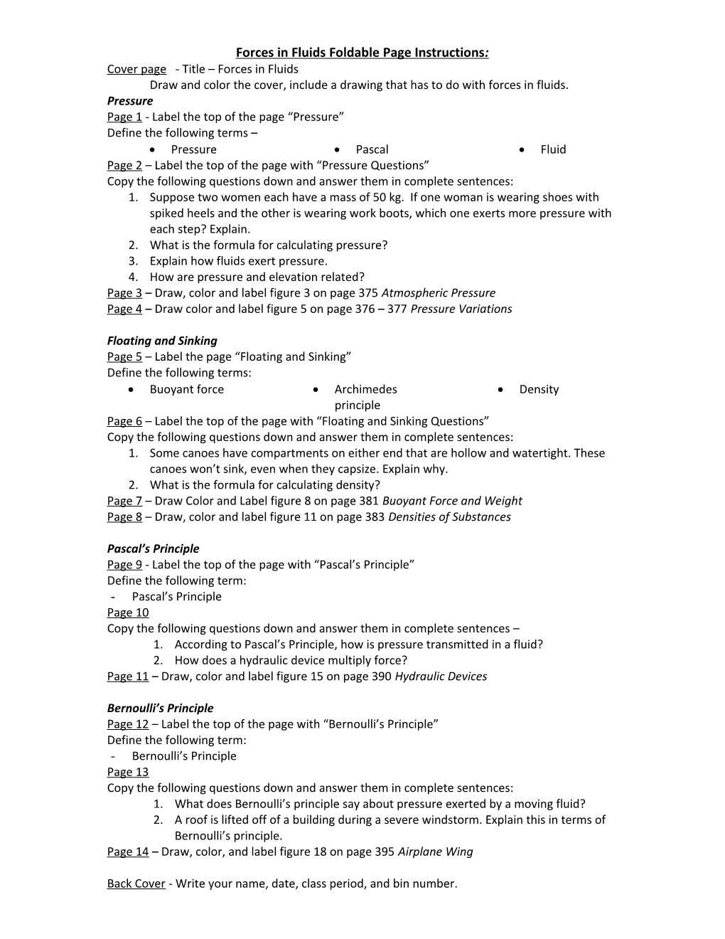 Forces in Fluids Foldable Page Instructions