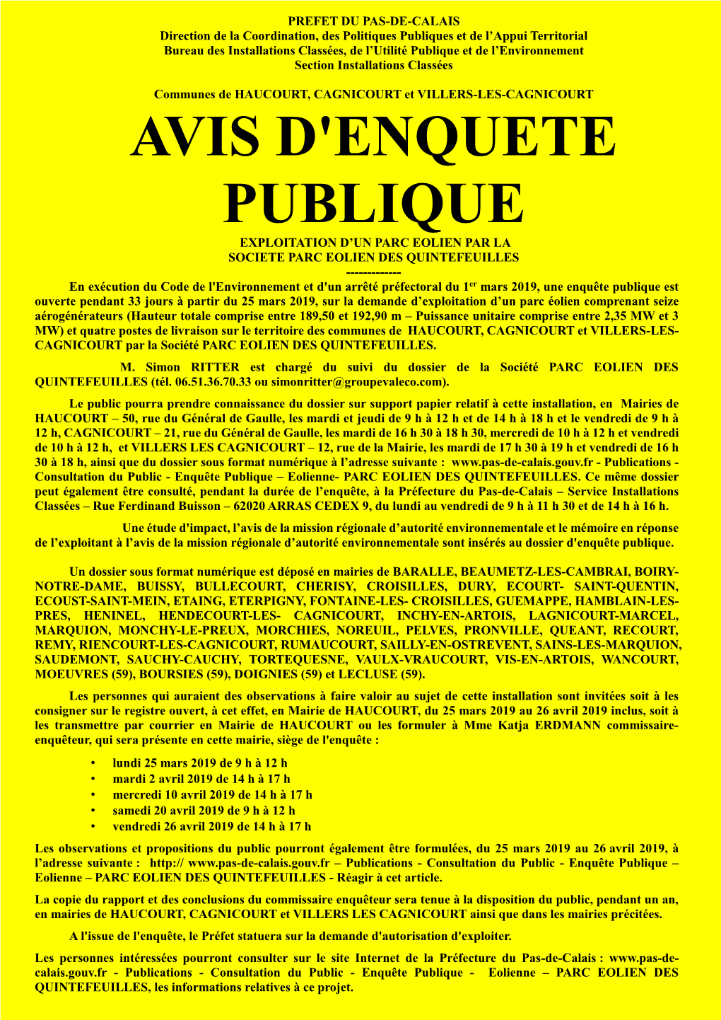 Avis D'enquete Publique