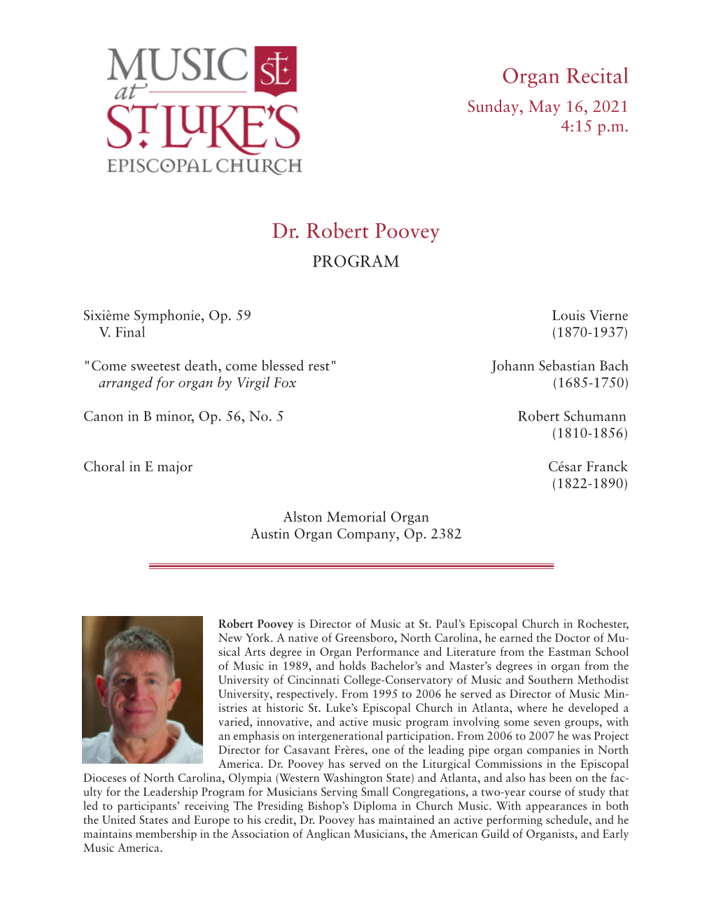 Organ Recital Dr. Robert Poovey