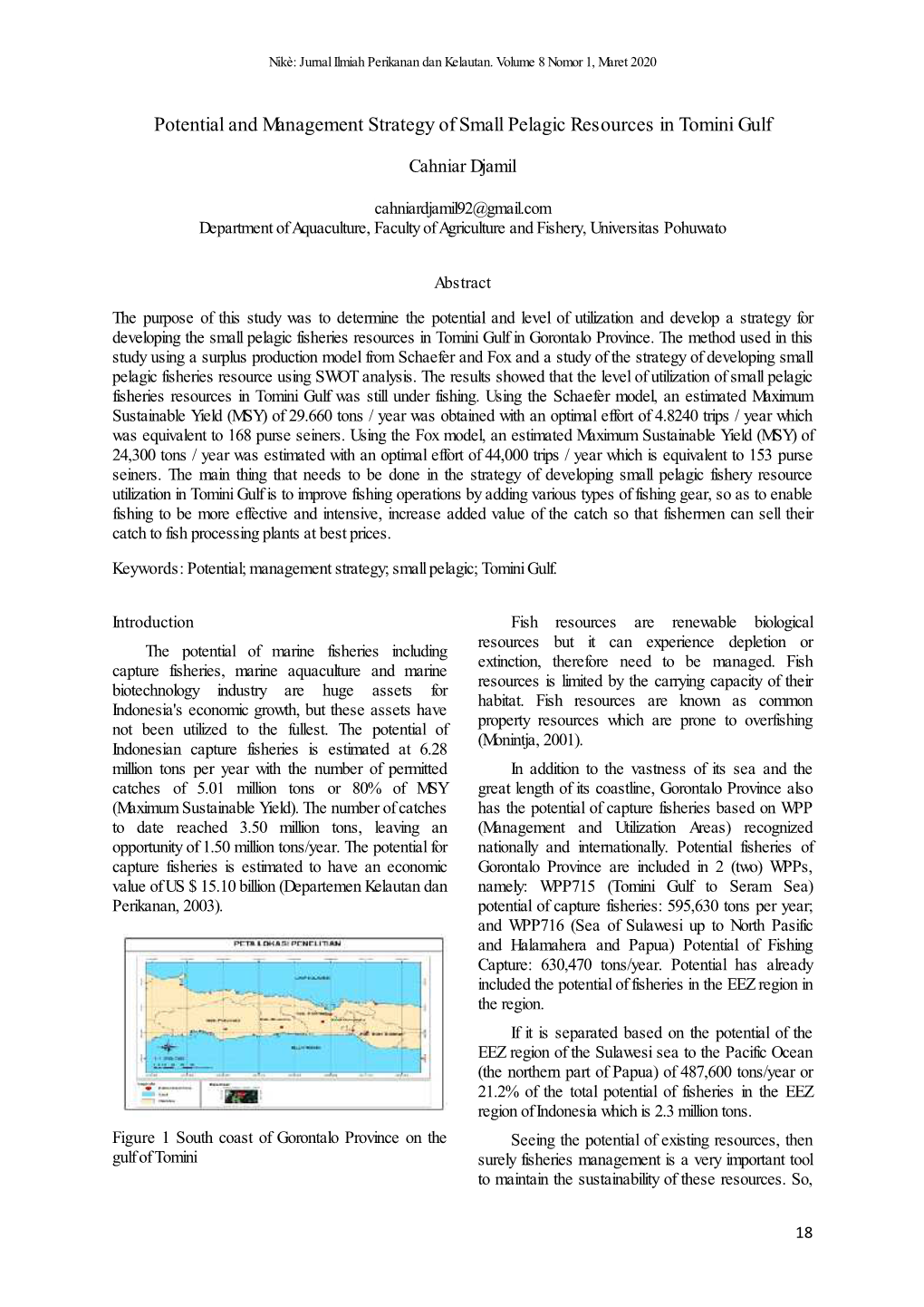 Potential and Management Strategy of Small Pelagic Resources in Tomini Gulf