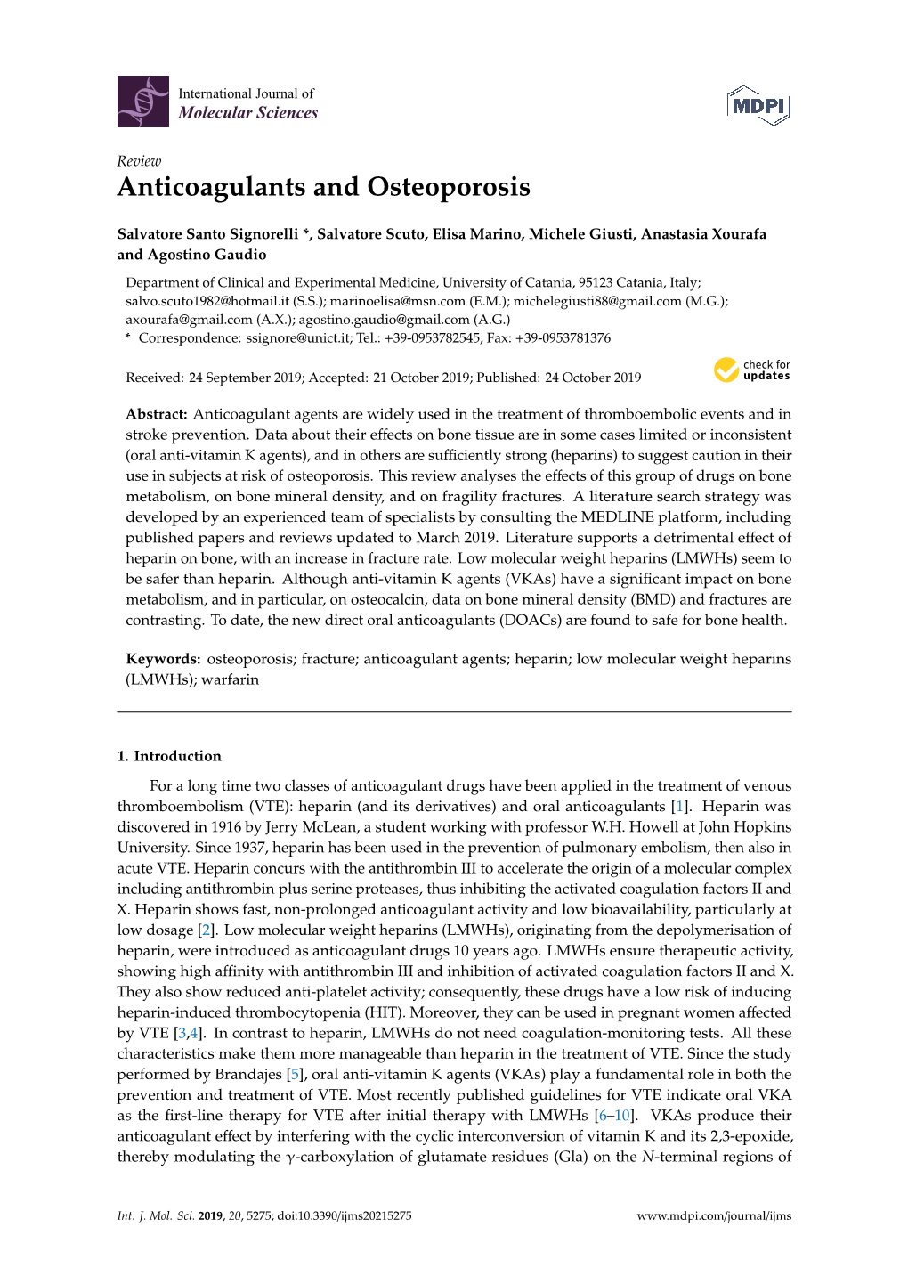 Anticoagulants and Osteoporosis