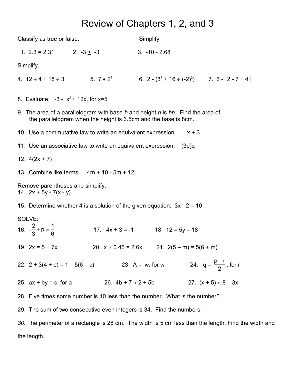 Classify Each Equation Or Inequality As True Or False