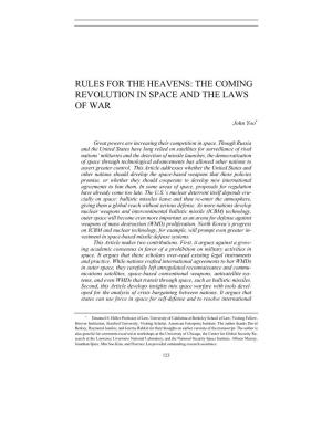 Rules for the Heavens: the Coming Revolution in Space and the Laws of War