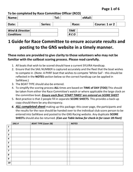 1 Guide for Race Committee to Ensure Accurate Results and Posting to the GNS Website in a Timely Manner