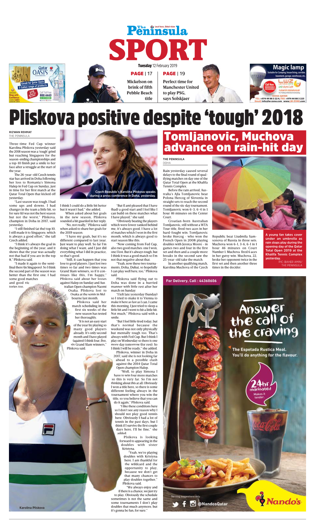 Pliskova Positive Despite ‘Tough’ 2018