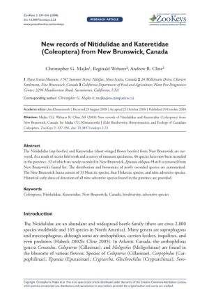 Coleoptera) from New Brunswick, Canada 337 Doi: 10.3897/Zookeys.2.23 RESEARCH ARTICLE Launched to Accelerate Biodiversity Research
