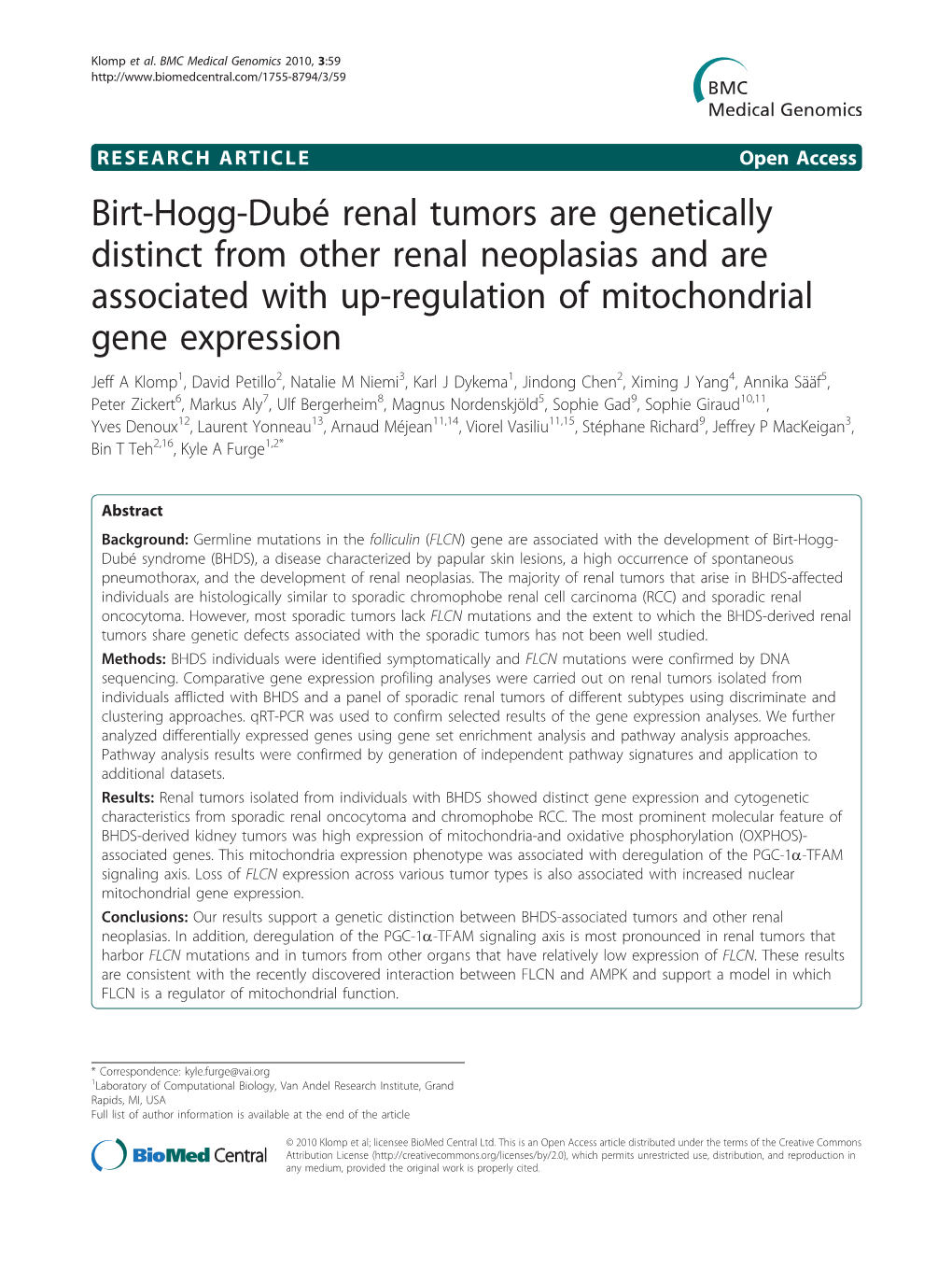 Birt-Hogg-Dubé Renal Tumors Are Genetically Distinct from Other Renal