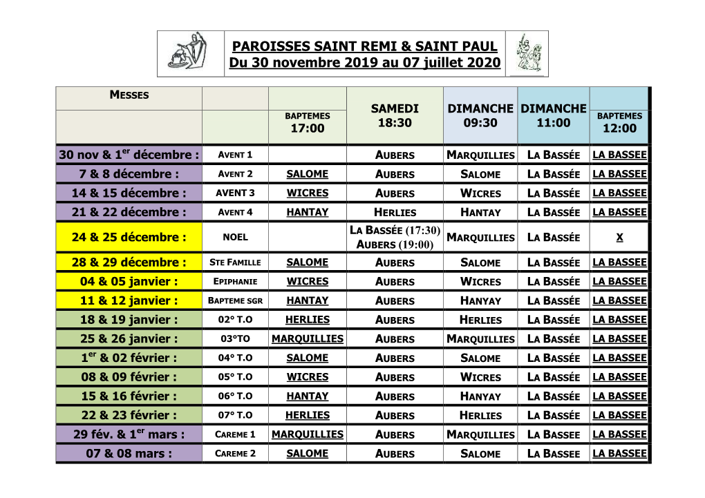 PAROISSES SAINT REMI & SAINT PAUL Du 30 Novembre 2019 Au 07