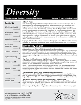 Diversity the Intensive English Program Newsletter Volume 7, No
