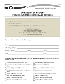 Expression of Interest Public Committees, Boards and Councils