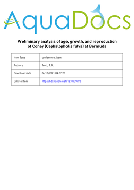 (Cephalopholis Fulva) at Bermuda Edad, Crecimiento Y Reproducció