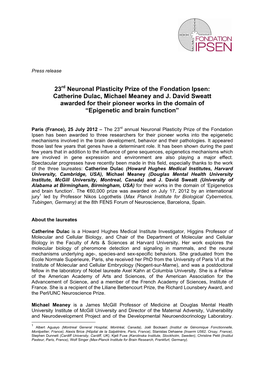 23 Neuronal Plasticity Prize of the Fondation Ipsen: Catherine Dulac